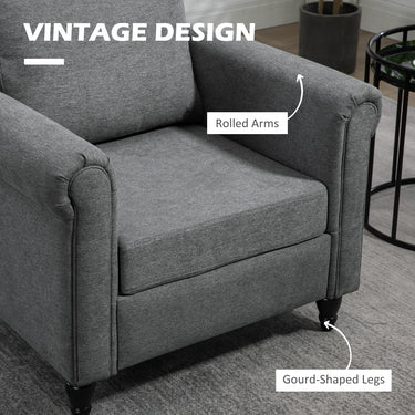 HOMCOM Vintage Armchair, Upholstered Accent Chair with Rolled Arms, Gourd-Shaped Rubber Wood Legs, Light Grey