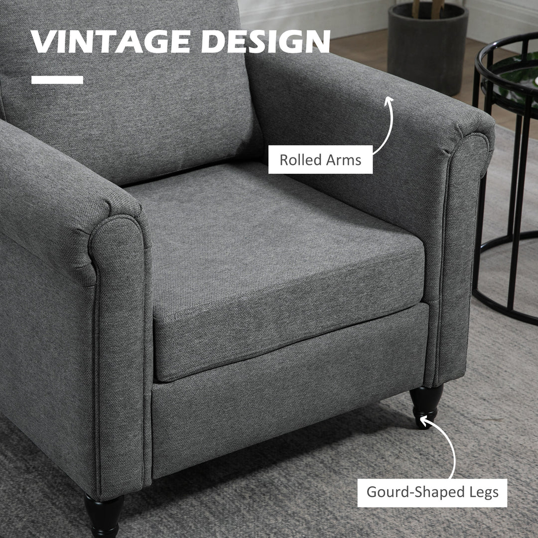 HOMCOM Vintage Armchair, Upholstered Accent Chair with Rolled Arms, Gourd-Shaped Rubber Wood Legs, Light Grey