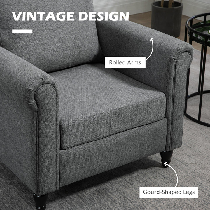 HOMCOM Vintage Armchair, Upholstered Accent Chair with Rolled Arms, Gourd-Shaped Rubber Wood Legs, Light Grey