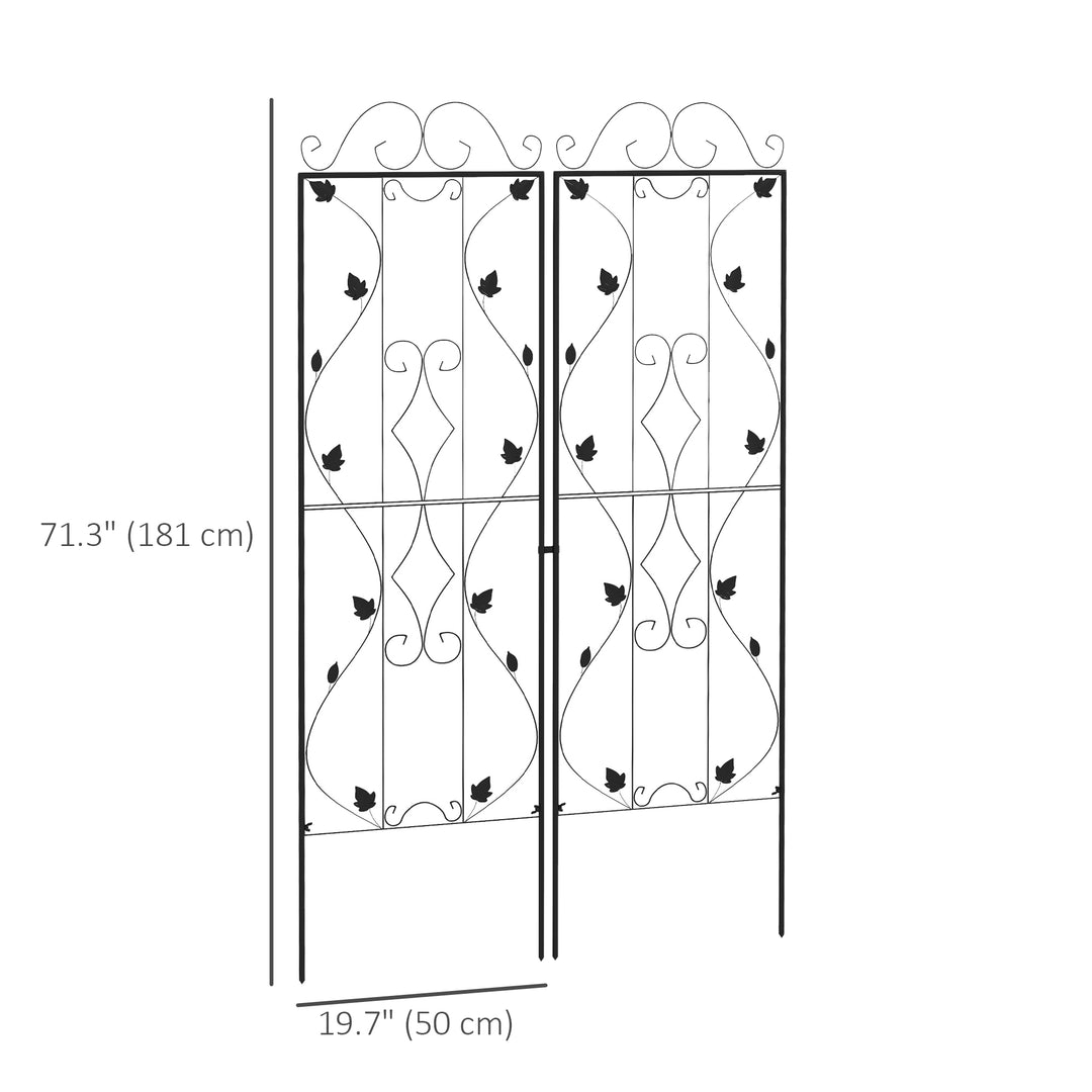 Outsunny Metal Trellis Set of 2, Garden Trellis for Climbing Plant Support Frames, Leaf Design