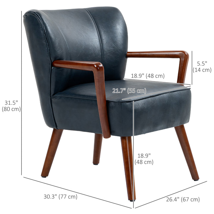 HOMCOM Accent Chair, Modern Armchair, Faux Leather Upholstered Living Room Chair with Wood Legs and Wide Padded Seat, Blue