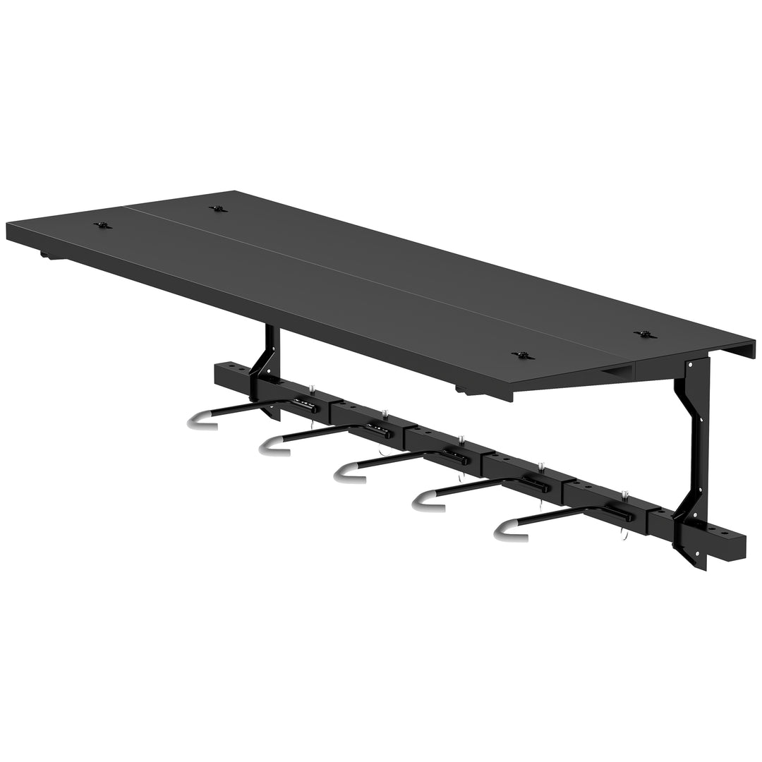 Soozier Bike Storage Rack for 5 Bikes, Wall Mounted Bicycle Rack with Shelf and Adjustable Hooks for Indoor Outdoor Use, Black
