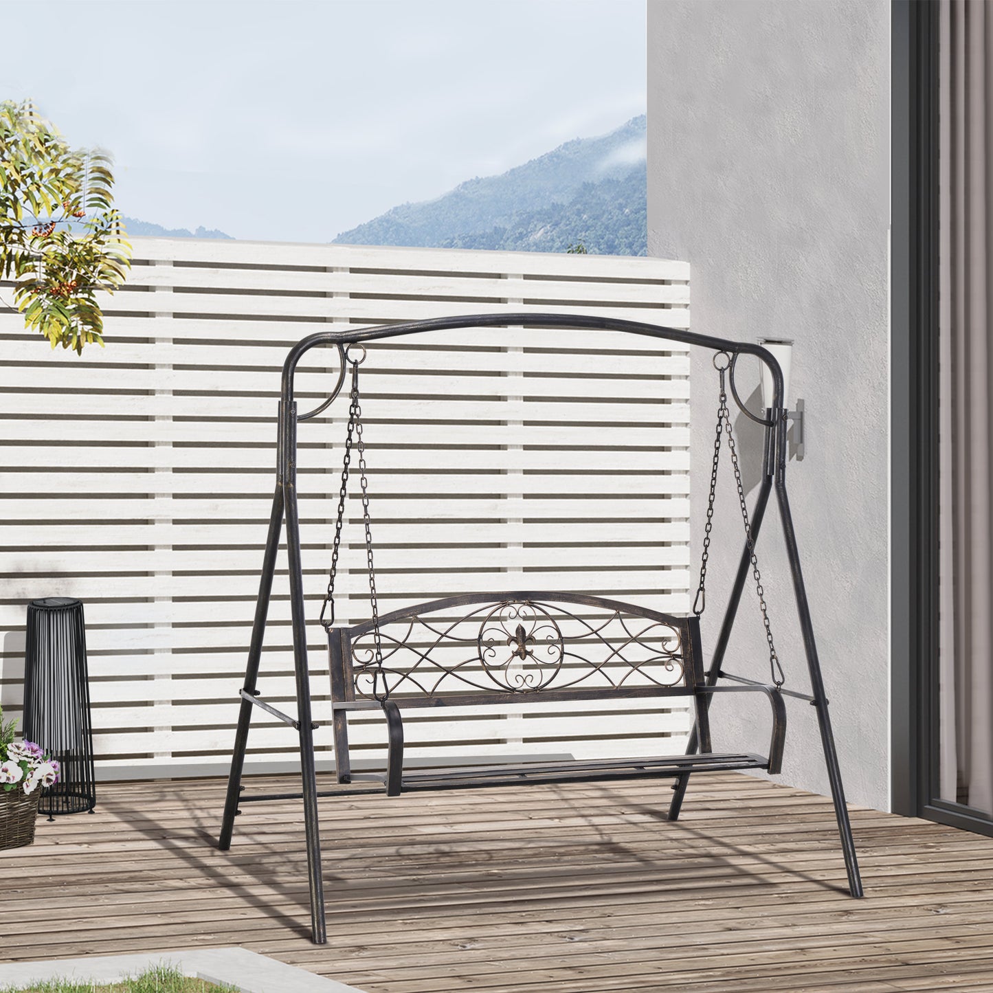 Outsunny 2 Seater Porch Swing Chair, Weather Resistant Outdoor Swing Seat with Metal Frame for Garden, Backyard, Lawn, Black