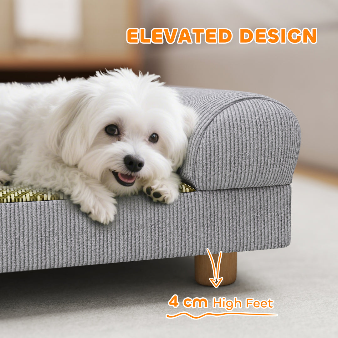 PawHut Pet Sofa, Dog Couch Bed for Small Dogs, Elevated Pet Sofa with Solid Feet for Indoor Kittens, Grey
