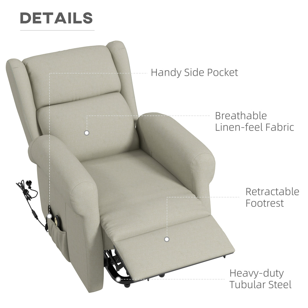 HOMCOM Wingback Lift Chair for Elderly, Power Chair Recliner with Footrest, Remote Control, Side Pockets, Grey
