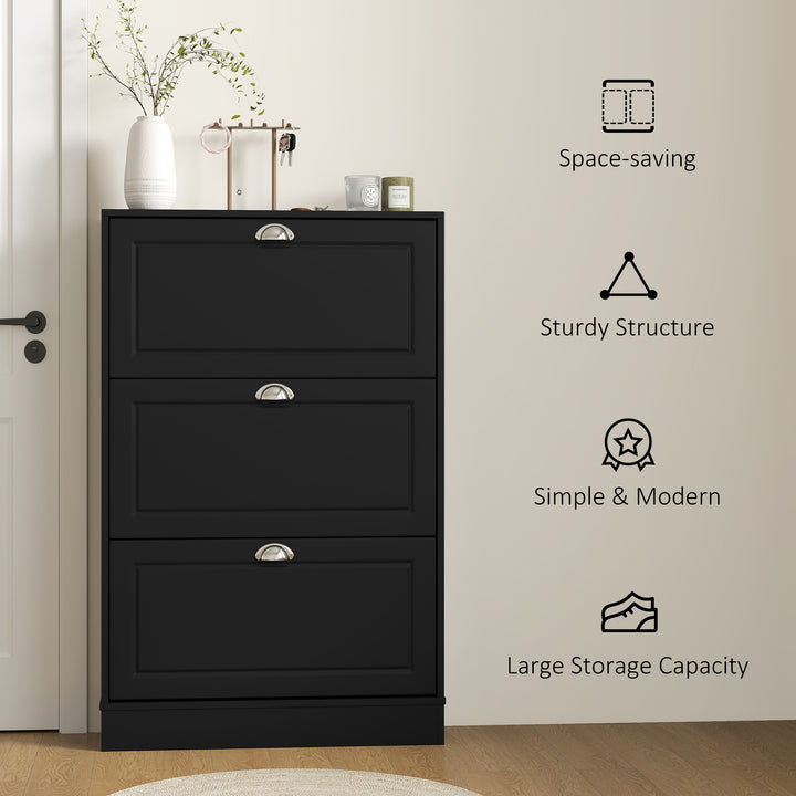 HOMCOM Shoe Cabinet with 3 Flip Drawers, Narrow Shoe Storage Cabinet, Holds 12 Pairs for Entryway, Hallway, White