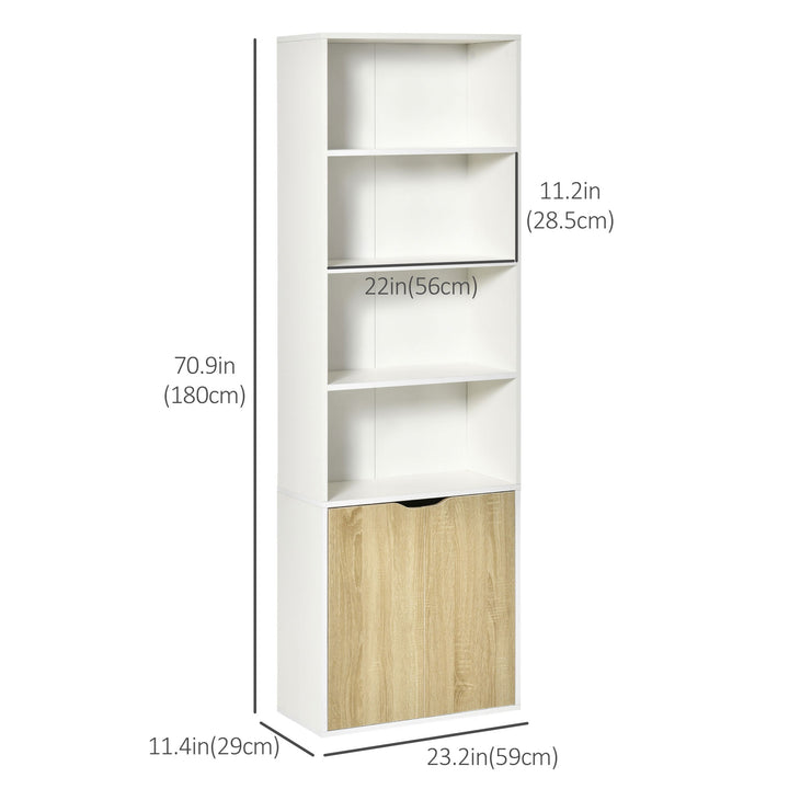 HOMCOM 4-Tier Open Bookshelf with Doors Modern Home Office Bookcase Storage Cabinet for Living Room Bathroom Study, Oak