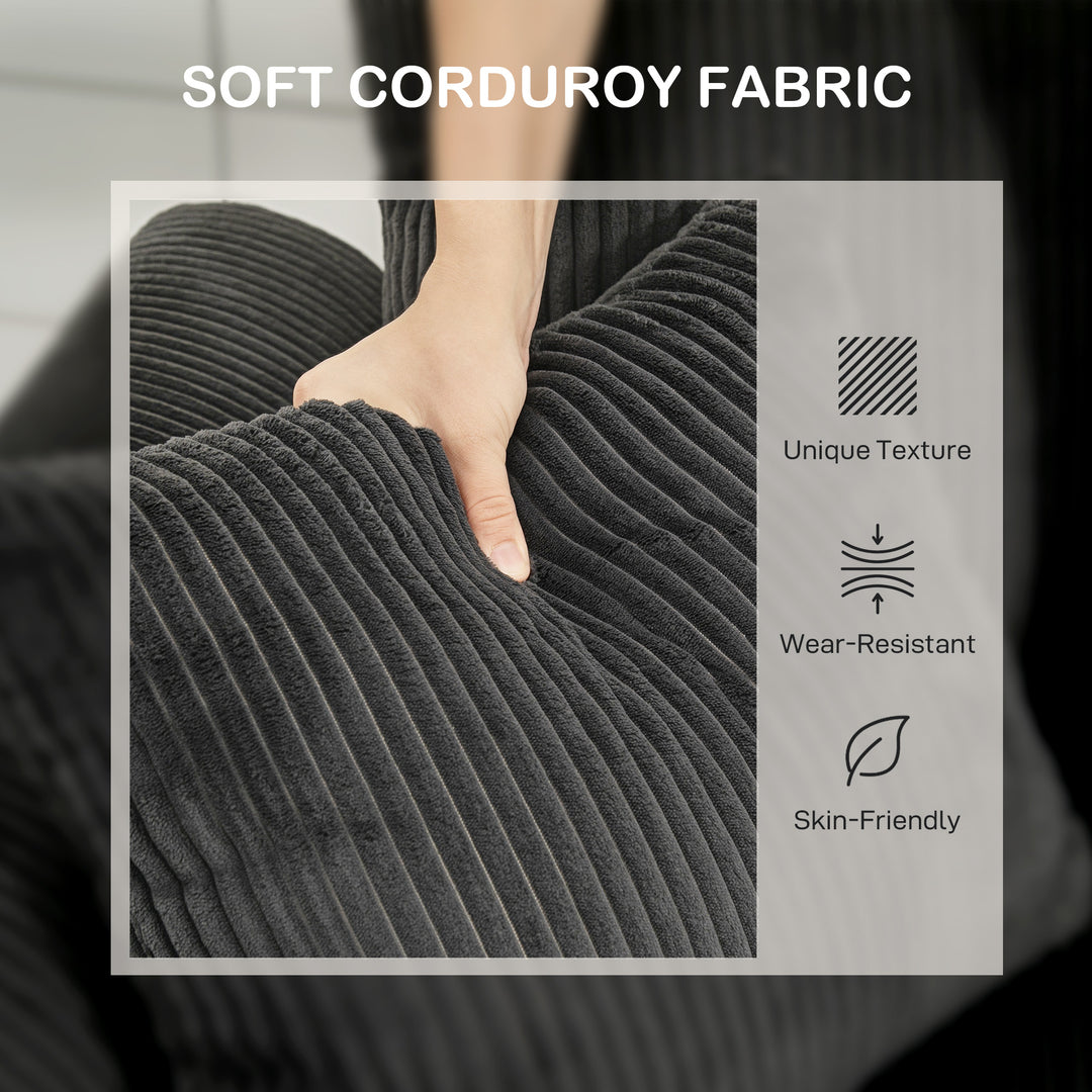 HOMCOM Corduroy Couch, 3 Seater Sofa, Modern Upholstered Couch with Curved Armrests and 8 Removable Pillows, Beige