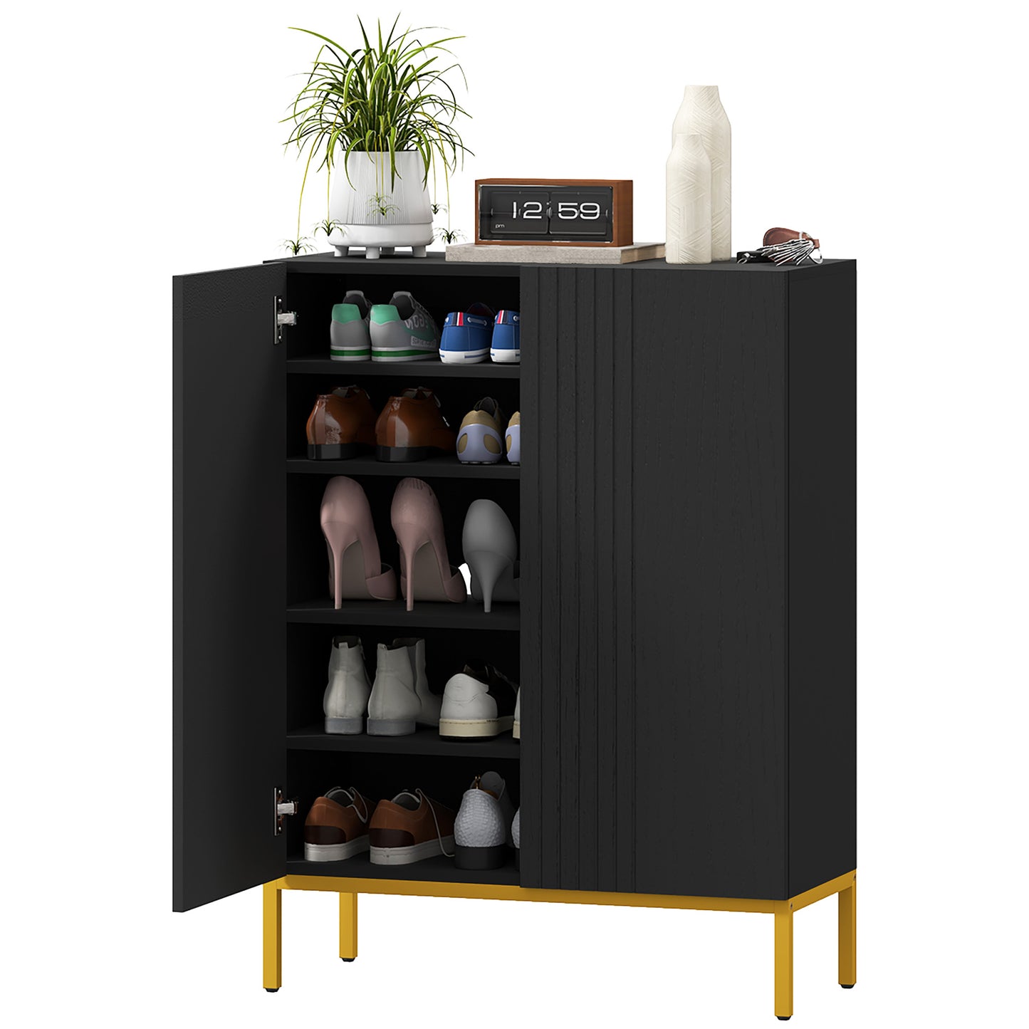HOMCOM Shoe Storage Cabinet with Adjustable Shelves and Soft-Close Hinges, for 15-20 Pairs of Shoes, White