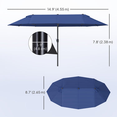 Outsunny 15ft Double-sided Patio Umbrella with Twin Canopy, Extra Large Outdoor Parasol with Crank for Pool, Deck, Market, Blue