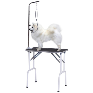 PawHut Foldable Pet Grooming Table for Dogs Cats with Adjustable Arm, Non-slip Surface, Black