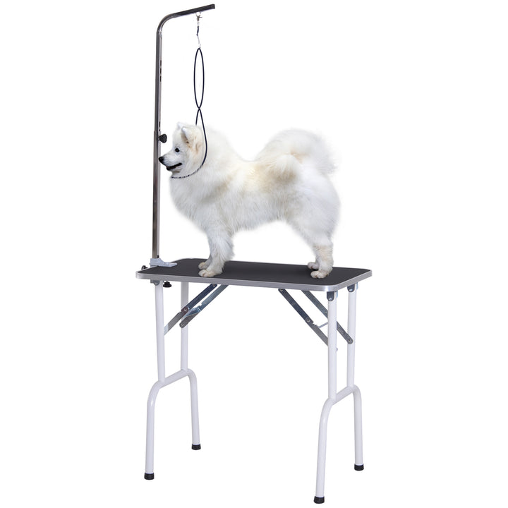 PawHut Foldable Pet Grooming Table for Dogs Cats with Adjustable Arm, Non-slip Surface, Black