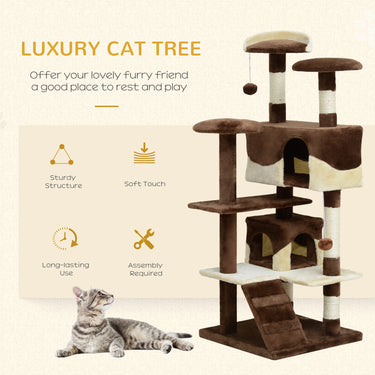 PawHut 53" Cat Tree Scratching Large Kitten Play House Multi-Level Activity Center Pet Furniture