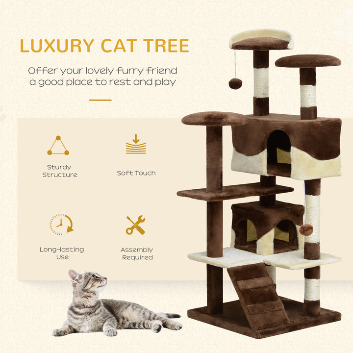 PawHut 53" Cat Tree Scratching Large Kitten Play House Multi-Level Activity Center Pet Furniture
