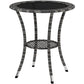 Outsunny Outdoor Rattan Dining Table, Patio Wicker Round Coffee Table with 2-Tier Storage Shelf, Brown