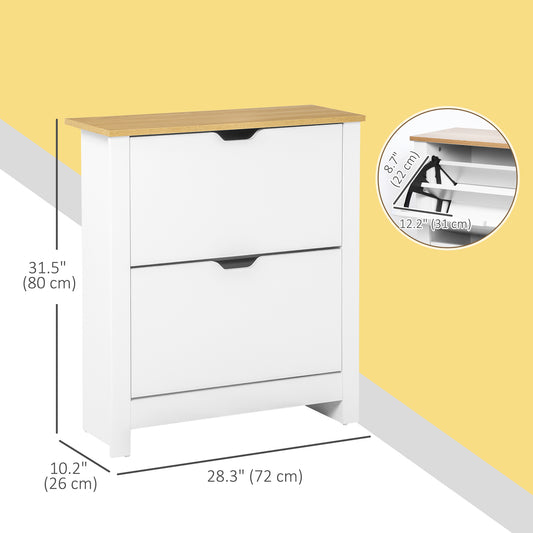 HOMCOM Shoe Storage Cabinet with 2 Flip Drawers and Adjustable Shelves for 6-12 Pairs of Shoes, White