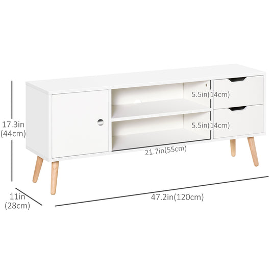 HOMCOM TV Stand for TVs up to 50", TV Cabinet with Shelves, Drawers and Cable Hole, Entertainment Unit for Living Room, White