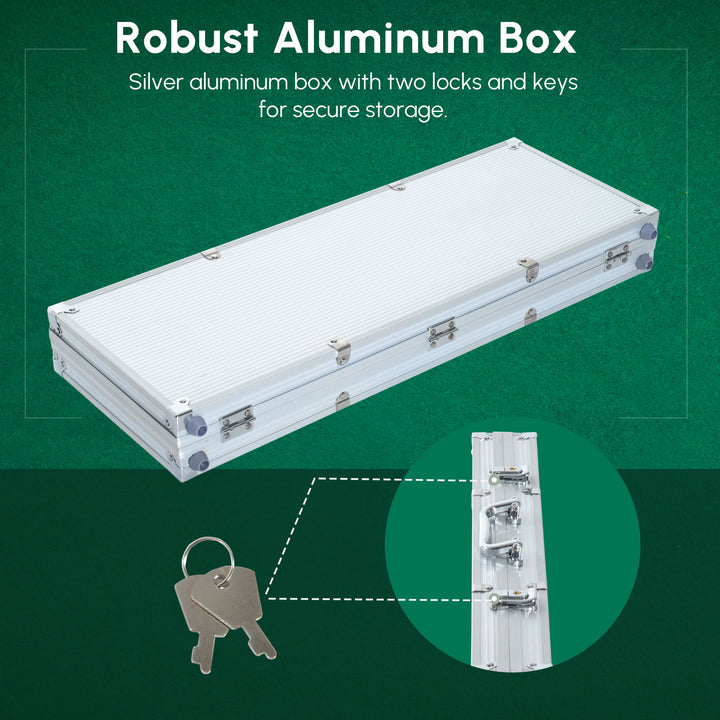 Soozier High Quality 11.5 gram Poker Chips Set with Silver Aluminum Case, 500 Striped Dice 2 Decks of Cards