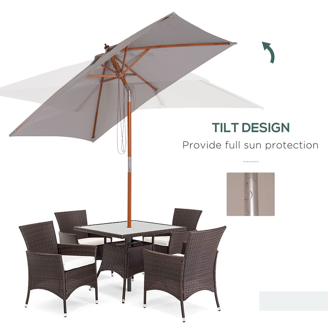 Outsunny 6.6x5ft Square Market Parasol, Wooden Patio Umbrella with Tilt Mechanism and 6 Bamboo Ribs, Garden Sunshade, Wine Red