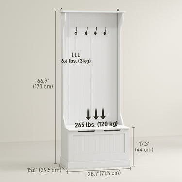 HOMCOM 3-In-1 Hall Tree with Coat Rack, Shoe Storage and Bench Seat, Entryway Bench with 4 Hooks for Hallway, Living Room