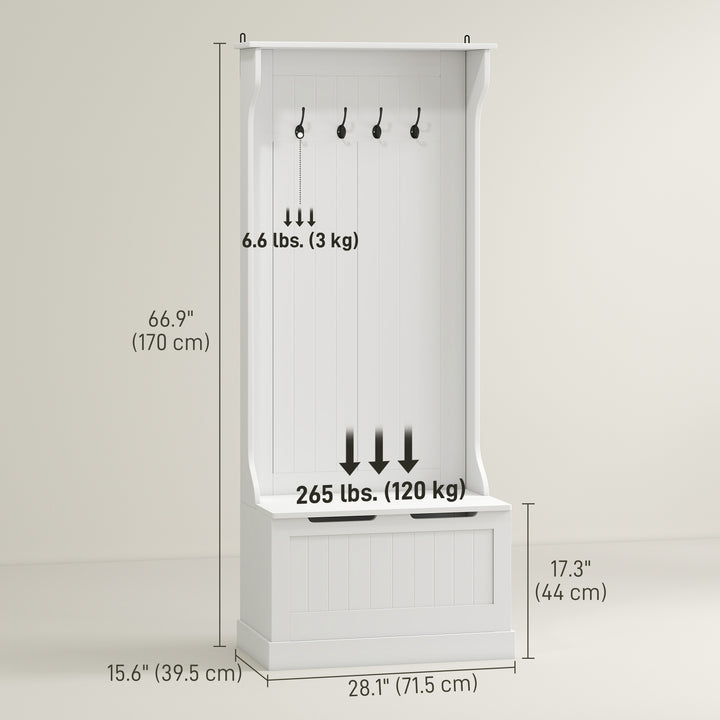 HOMCOM 3-In-1 Hall Tree with Coat Rack, Shoe Storage and Bench Seat, Entryway Bench with 4 Hooks for Hallway, Living Room