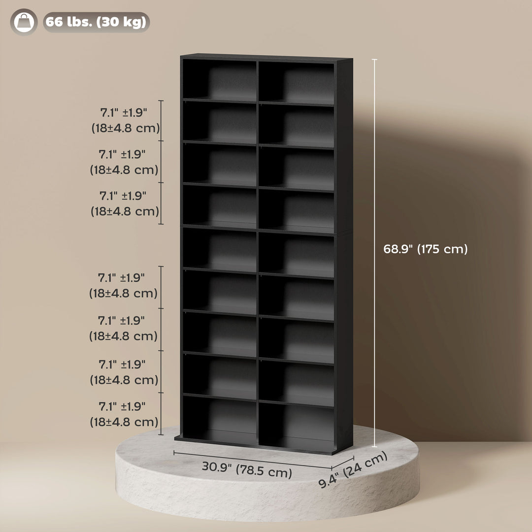 HOMCOM 9-Tier DVD Shelf with 18 Compartments and 14 Adjustable Shelves, Holds 640 CDs, 360 DVDs or 430 Blu-rays, White