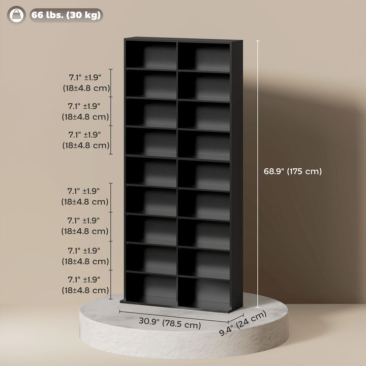 HOMCOM 9-Tier DVD Shelf with 18 Compartments and 14 Adjustable Shelves, Holds 640 CDs, 360 DVDs or 430 Blu-rays, White