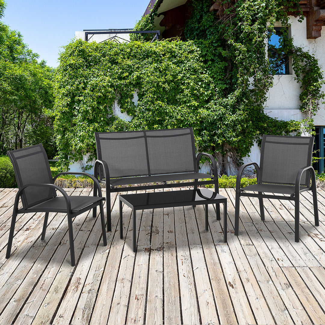 Outsunny 4-Piece Patio Furniture Set Garden Conversation Set with Loveseat, Single Chairs and Coffee Table for Backyard Poolside Balcony