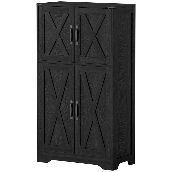 HOMCOM Farmhouse Kitchen Pantry, Freestanding Kitchen Pantry Storage Cabinet with Barn Doors and Adjustable Shelves, Black