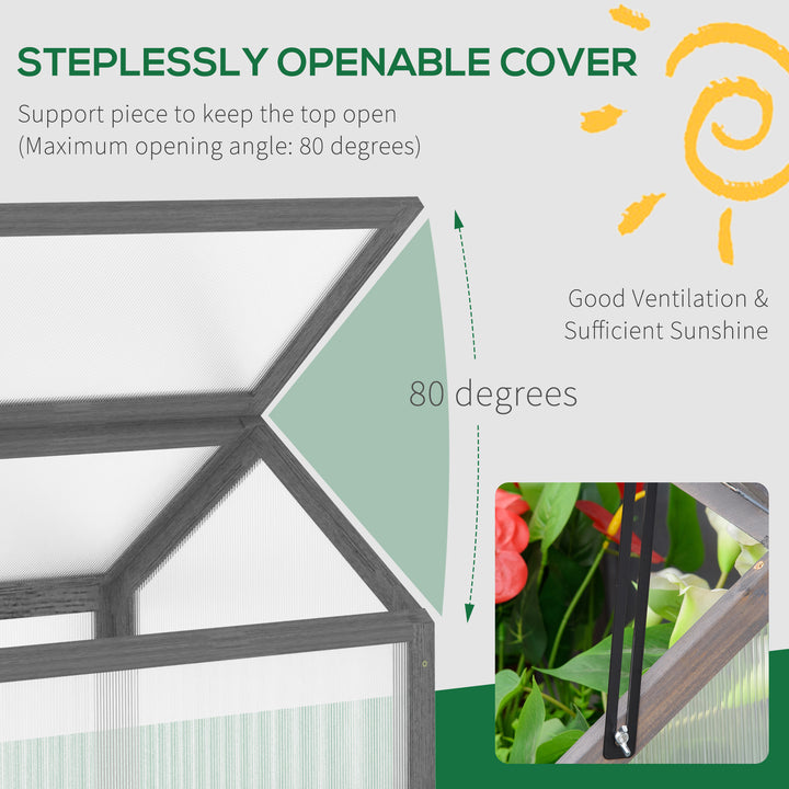 Outsunny Wooden Cold Frame Greenhouse Garden Portable Raised Planter with Openable Top for Indoor, Outdoor, Flowers, Vegetables, Plants, 35.5" x 20.5" x 19.5", Natural Wood
