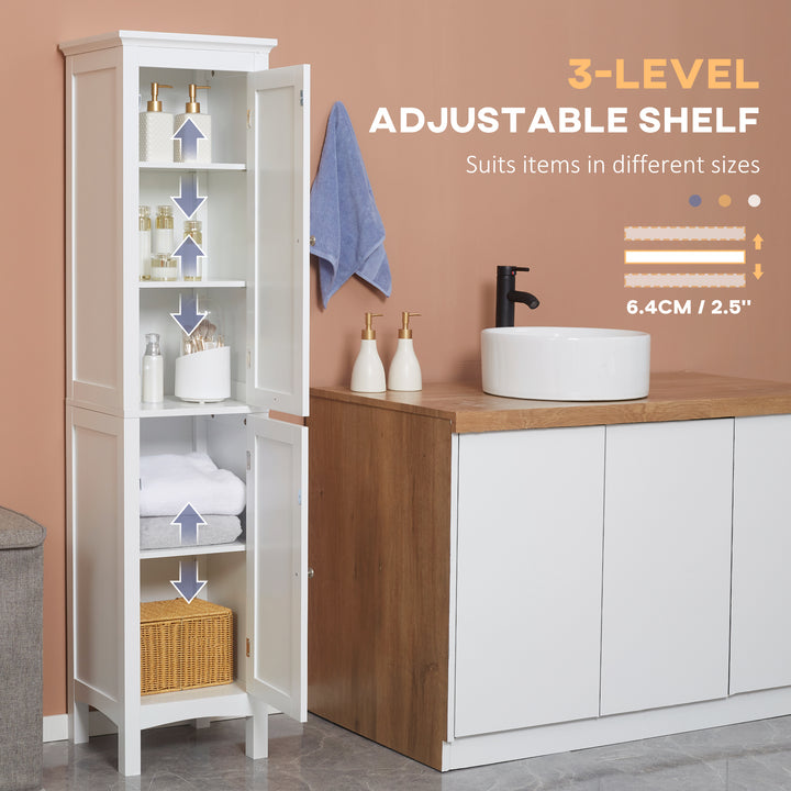 kleankin Tall Bathroom Cabinet, Freestanding Storage Organizer with Adjustable Shelves and Cupboards, 15" x 13" x 63", White