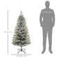 HOMCOM 7.5 Feet Pencil Snow Flocked Artificial Christmas Tree with 880 Realistic Cypress Branches, Auto Open, Green