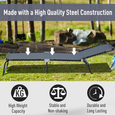 Outsunny Outdoor Folding Lounge Chair, 4-Level Adjustable Chaise Lounge with Headrest, Tanning Chair Beach Bed, Reclining Lounger Cot for Camping, Hiking, Backyard, Grey