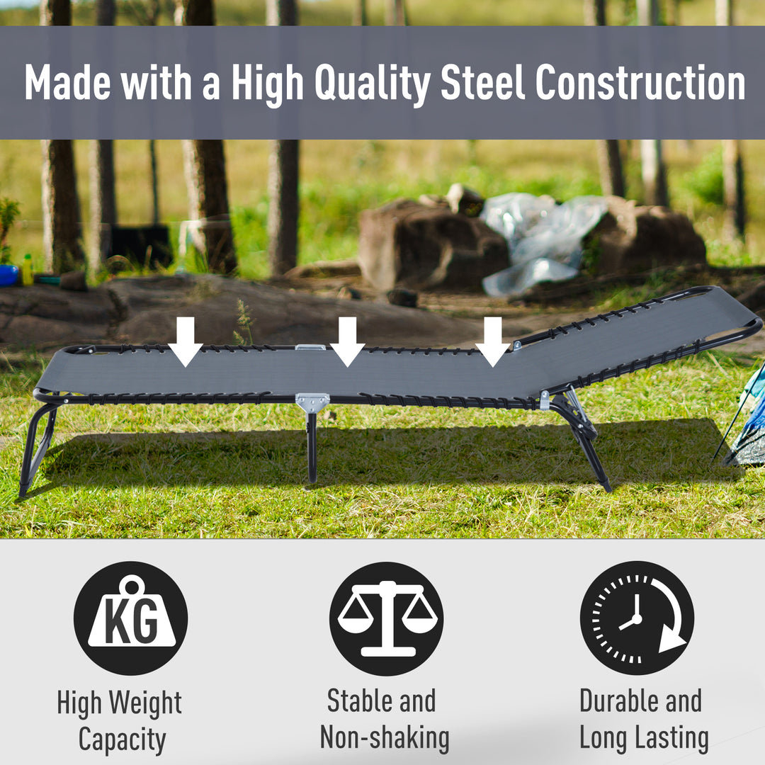 Outsunny Outdoor Folding Lounge Chair, 4-Level Adjustable Chaise Lounge with Headrest, Tanning Chair Beach Bed, Reclining Lounger Cot for Camping, Hiking, Backyard, Grey