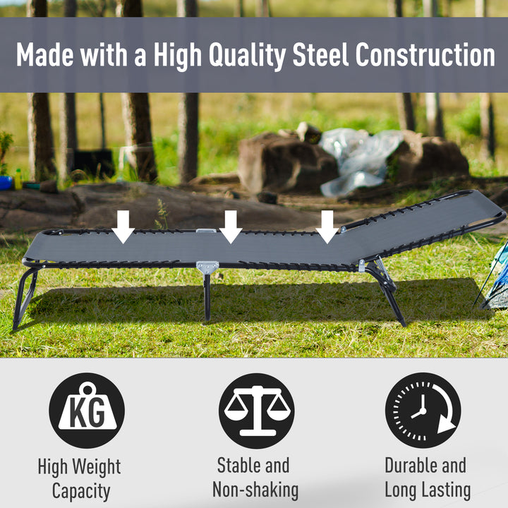 Outsunny Outdoor Folding Lounge Chair, 4-Level Adjustable Chaise Lounge with Headrest, Tanning Chair Beach Bed, Reclining Lounger Cot for Camping, Hiking, Backyard, Grey