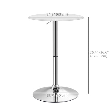 HOMCOM Modern Round Bar Table Adjustment Height Home Pub Bistro Desk Faux Leather Covered Wooden Top Chrome Base White