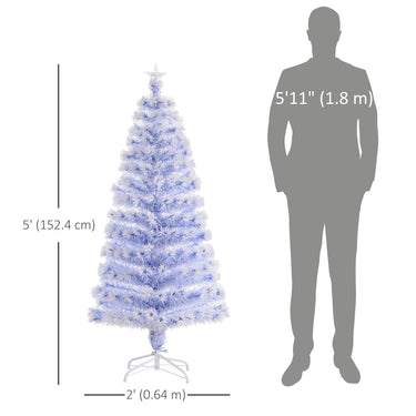 HOMCOM 5ft Xmas Tree Pre-Lit LED Optical Fiber Christmas Tree Artificial Seasonal Decoration w/ Stand Winter Holiday Decor