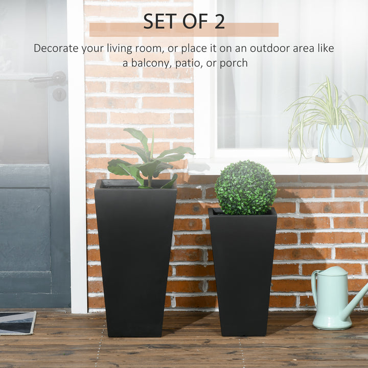 Outsunny Set of 2 Tall Planters with Drainage Holes, 22" / 18" Outdoor Flower Pots for Patio, Yard, Garden, Grey