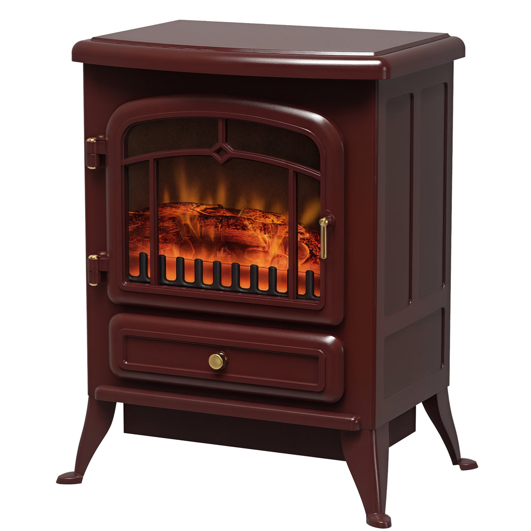 HOMCOM 16" Free Standing Electric Fireplace Portable Adjustable Stove with Heater Wood Burning Flame 750/1500W White