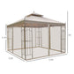 Outsunny 10' x 10' Steel Outdoor Patio Gazebo Canopy with Removable Mesh Curtains, Display Shelves, & Steel Frame, Grey