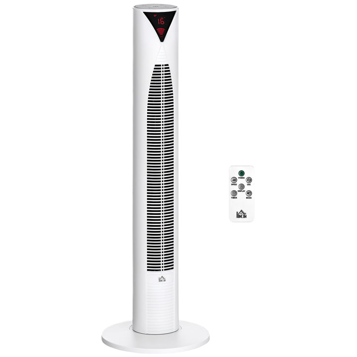 HOMCOM Freestanding Tower Fan Cooling for Home Bedroom with 3 Speed, 12h Timer, Oscillating, LED Sensor Panel, Remote Controller, White