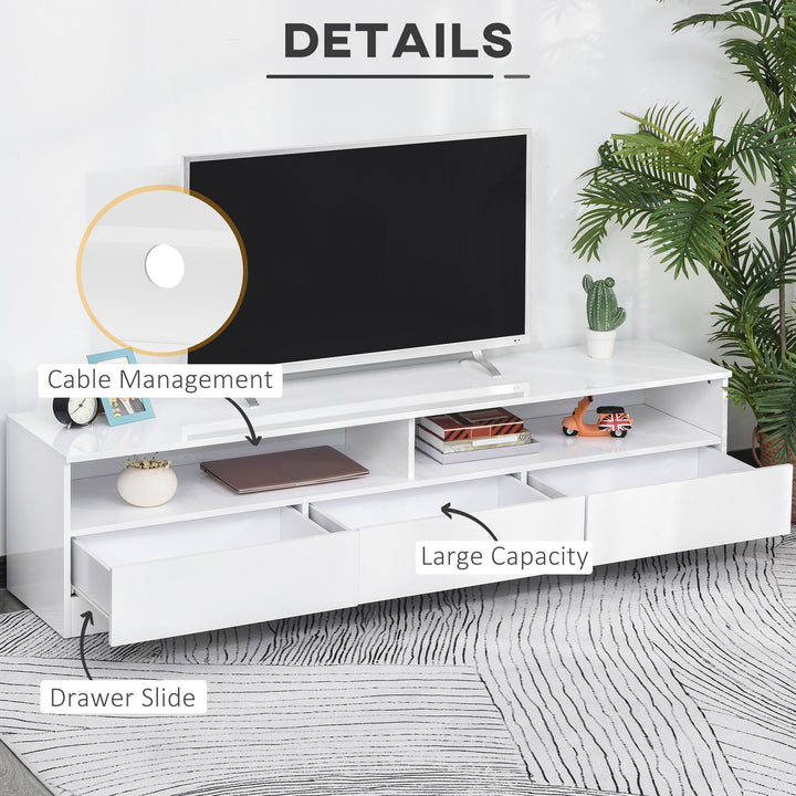 HOMCOM LED Lighted TV Stand for TVs up to 75", Modern TV Cabinet with Storage Drawers for Living Room, High Gloss White