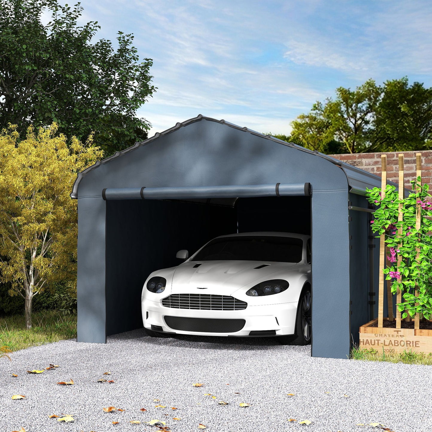 Outsunny 10' x 15' Metal Carport, Heavy Duty Garage Car Shelter with Galvanized Metal Roof and Removable Sidewalls, Dark Grey