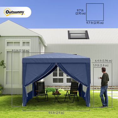 Outsunny 10'x10' Outdoor Pop Up Party Tent Wedding Gazebo Canopy with Carrying Bag (Blue)