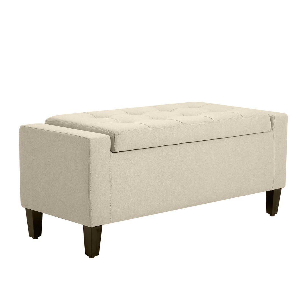 HOMCOM Storage Ottoman Bench, Linen Upholstered Bench with Tufted Design, Brown