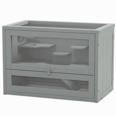 PawHut 24 Inch Hamster Cage, 2 Levels Small Animals Habitat Pet House with Openable Roof, Run Space, Platforms, Grey