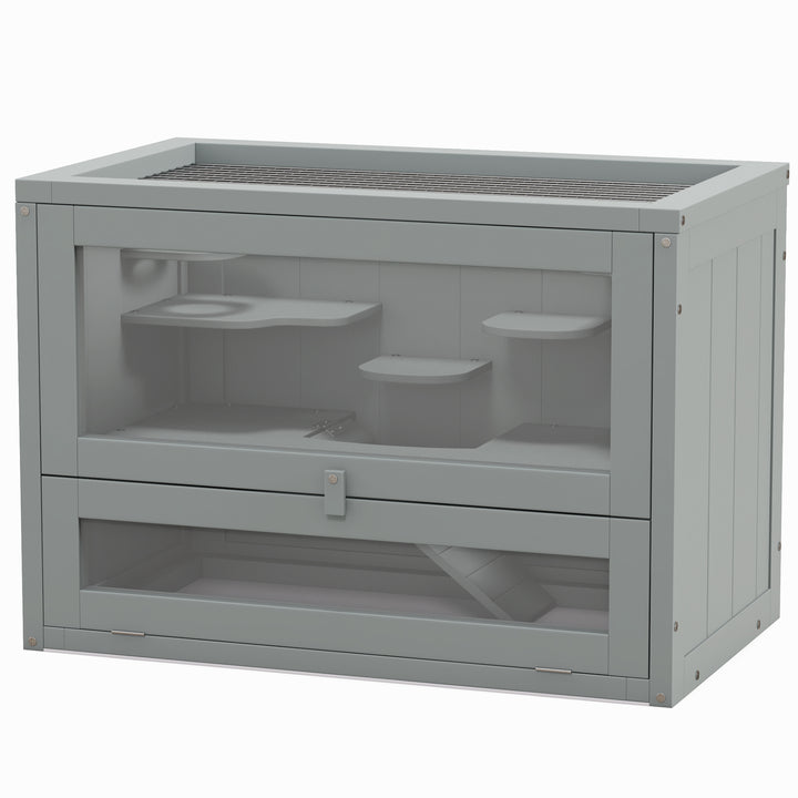 PawHut 24 Inch Hamster Cage, 2 Levels Small Animals Habitat Pet House with Openable Roof, Run Space, Platforms, Grey