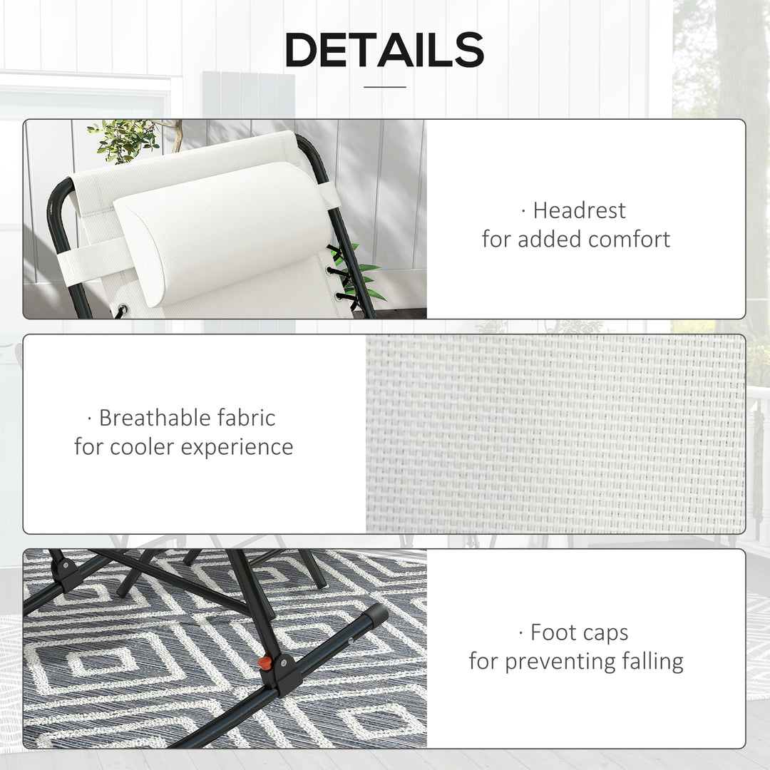 Outsunny 2pc Patio Foldable Rocking Chair Set w/ Breathable Mesh Seat & Backrest, Headrest for Park, Backyard, Garden, Cream