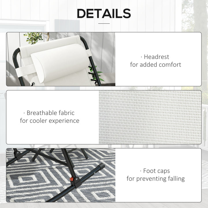 Outsunny 2pc Patio Foldable Rocking Chair Set w/ Breathable Mesh Seat & Backrest, Headrest for Park, Backyard, Garden, Cream