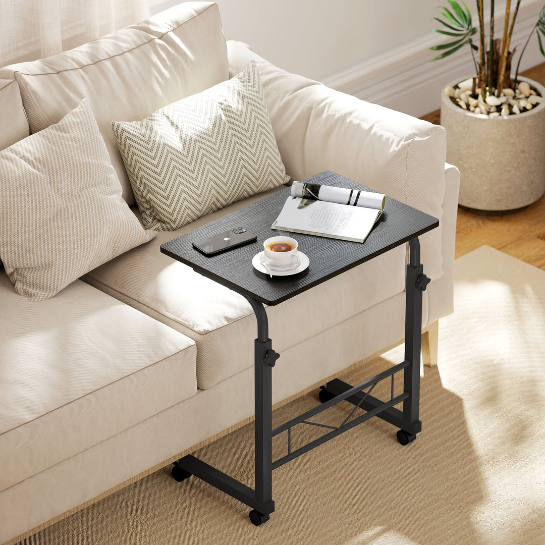 HOMCOM Mobile Standing Desk with Adjustable Height, 23.5 inch Stand Up Desk with Wheels, Natural Wood